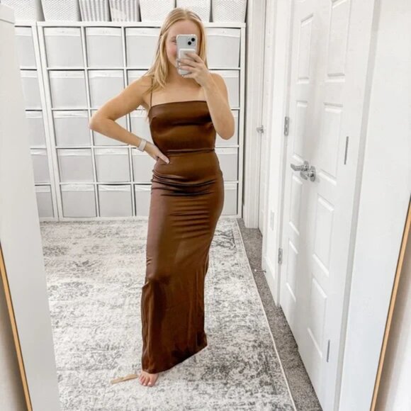 Reformation | Frankie 100% Silk Maxi Slip Es Dress in Brown‎ Plus Size 16 - Picture 4 of 12